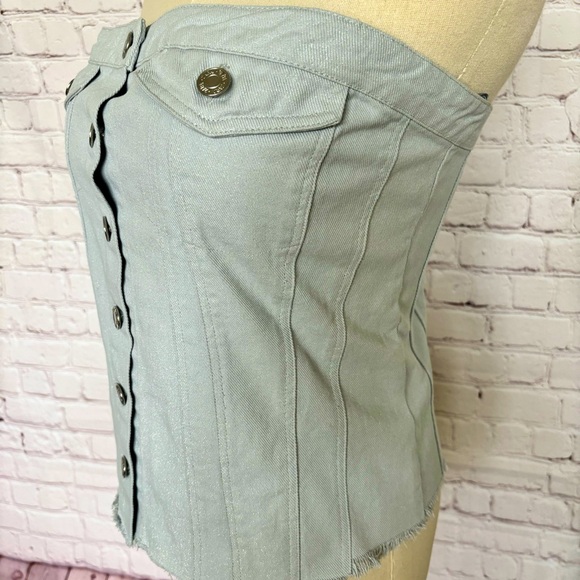 ZARA Top Strapless Silver Blue Denim Corset Style Tube Top—NWT—XXL - Picture 2 of 16